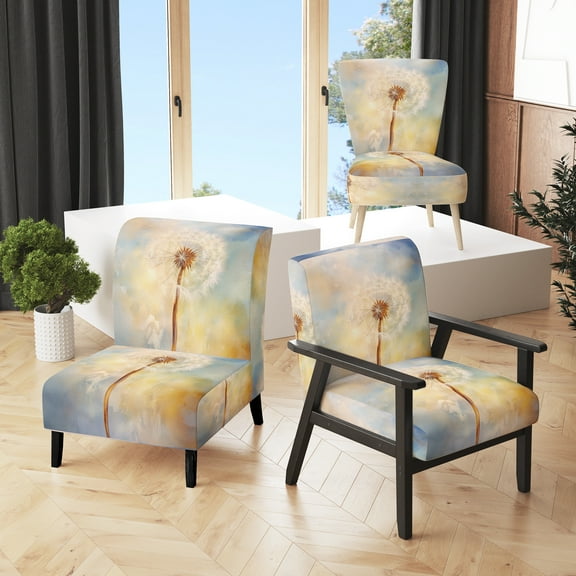 Designart "White Dandelion love expression III" White Floral Upholstered Accent Chair - Traditional Arm Chair For Bedroom