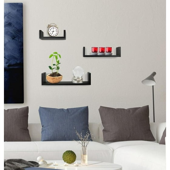 Greenco Set Of 3 Floating U Shelves Espresso Finish Com