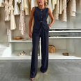 thumbnail image 5 of Busydd Business Casual Outfits for Women Round Neck Button Front Vest and Pant Suits Fall Fashion Solid Color Two Piece Sets S, 5 of 8