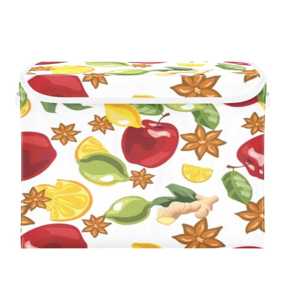 Apple citrus ginger spice pattern Storage Cubes with Lid Fabric Storage Bins Boxes Handles Cotton Linen Closet Organizer Container Decorative Foldable Washable Shelf Cloth Basket