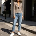 thumbnail image 4 of yeiolnoer Suit Jacket for Women Elegant Button Front Blazers Solid Color Long Sleeve Shirts for Business Office(Beige,Medium), 4 of 7