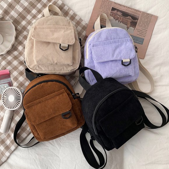 Bowayaoa Mini Backpack Purse for Women, Small Corduroy Backpack with Adjustable Strap, Cute Miniature School Bag for Teens Girls, Lightweight Daypack for Travel, Commuting, Work & College