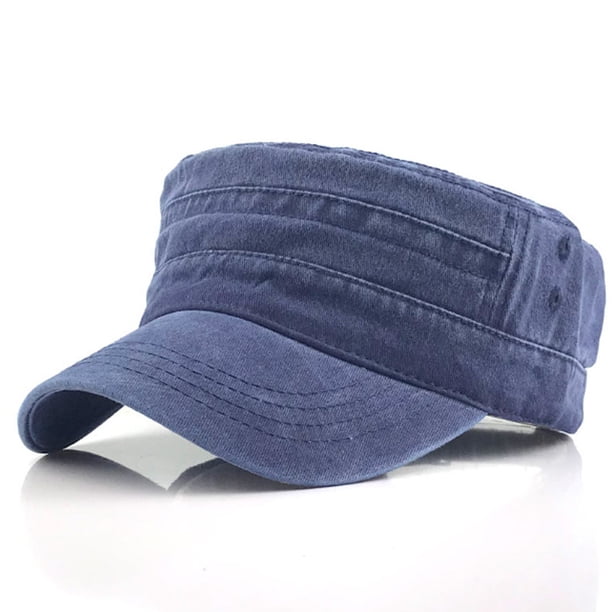 Xiao Hua Gorra escolar militar, gorra de béisbol estilo militar, parte superior plana, lavada, primavera verano, retro, ala baja, gorra escolar militar, 1 pieza, azul