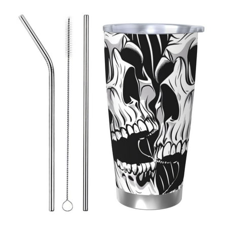 

Zeuib Psychedelic Skull Illusion Art Printed 20oz Stainless Steel Insulated Car Cup Stainless Steel Thermal Cup Vacuum Insulated Leak-proof Travel Mug Cup-Straw Three-piece Set