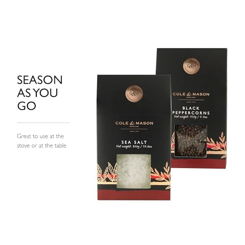 Cole & Mason Gourmet Spice Refill Box - Pairs Well with Chicken, Beef, Pork & More - Peppercorn Refill for Salt & Pepper Mill Grinder - Sea Salt & Black Pepper 15.9 Oz Box Set