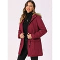 thumbnail image 3 of Unique Bargains Women Windproof Winter Parka Puffer Coat with Faux Fur Hood 2XL Dark Red, 3 of 6