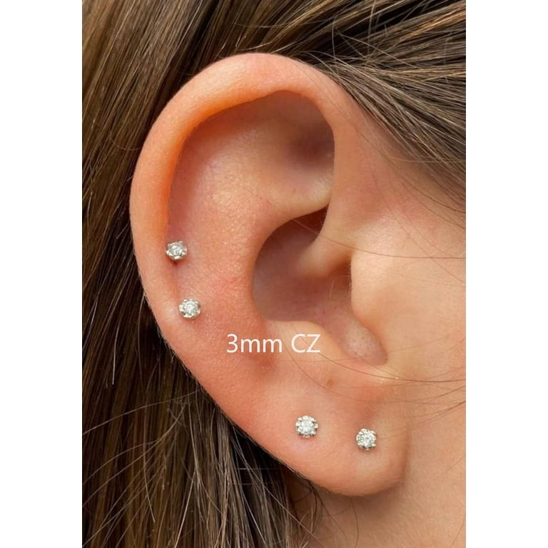 3mm Tiny CZ Screw on Flat Back Stud Earrings 14K Gold Flat Back Cubic Zirconia Earrings for Helix Cartilage Tragus Earlobe Piercing Jewelry Gift for Women Girls Toddlers 3mm CZ Gold Walmart