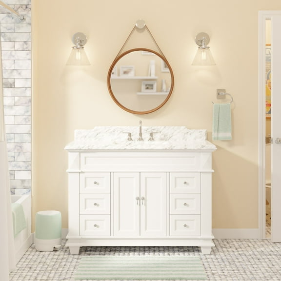 Elizabeth 48" Bathroom Vanity with White Cabinet and Carrara Marble Top