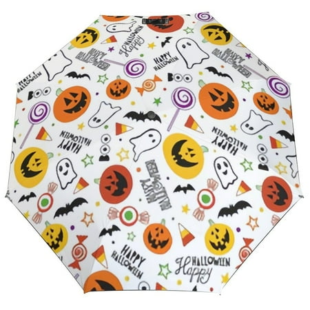 

ANYWAY.GO Windproof & Water-Resistant Compact Foldable Travel Umbrellatotes Cute Pumpkin Faces Happy Portable Travel Umbrella，Diameter 42.5 in
