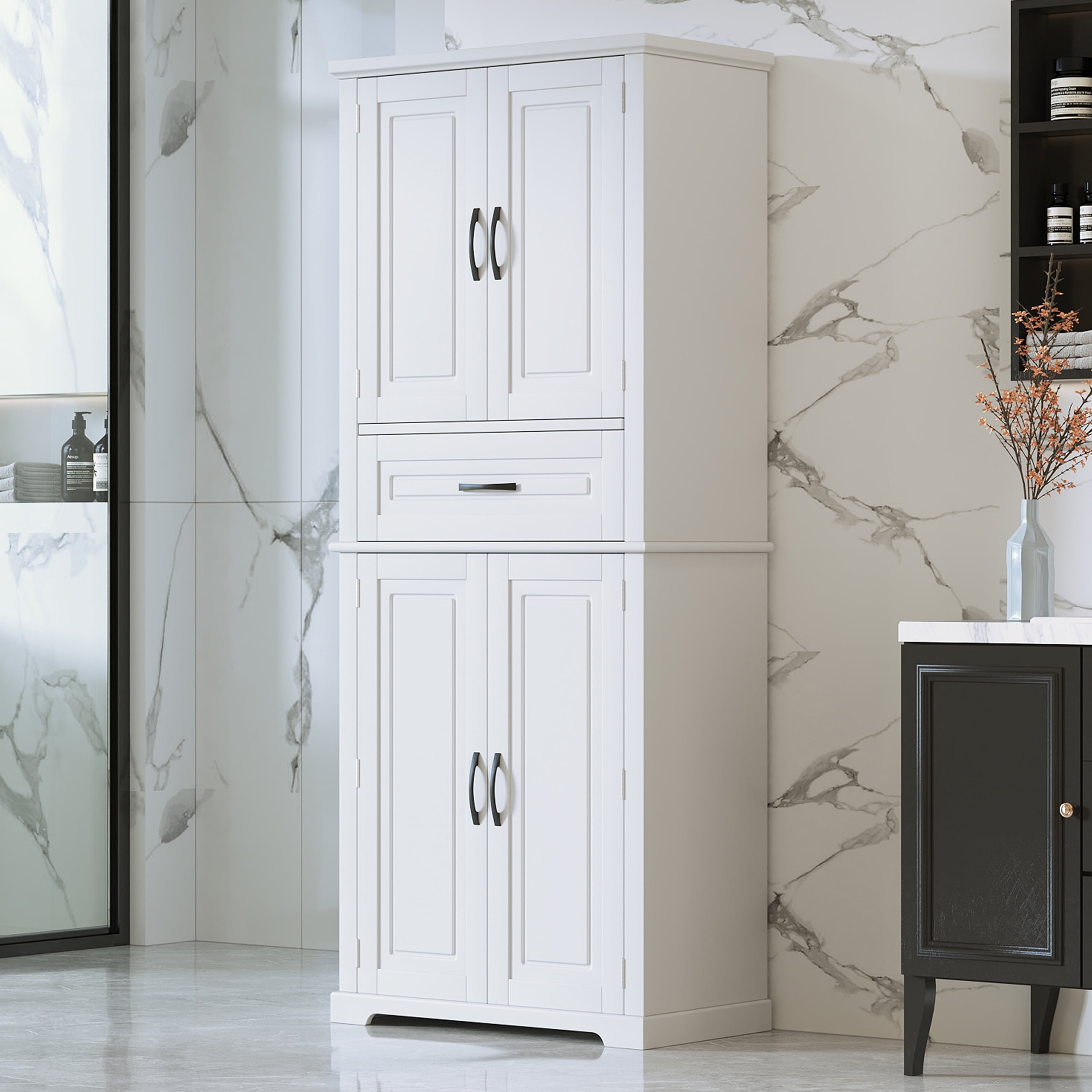 Euroco Bathroom Storage Cabinet with Multi-Functional Storage Space, Drawer with Slide Rails, Adjustable Shelf