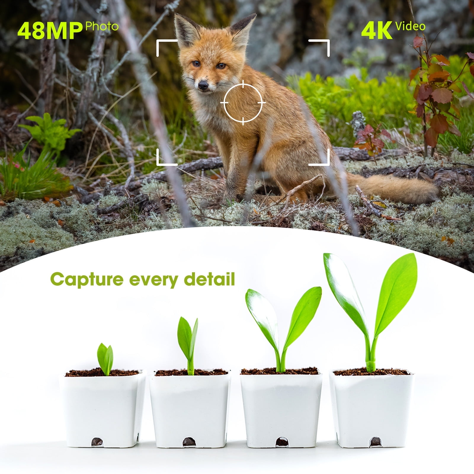 Solar Trail Camera 48MP 4K, 64GB Memory Card Game Camera with Motion Activated 0.1s Trigger, Night Vision Motion Activated IP67Waterproof for Wildlife Scouting