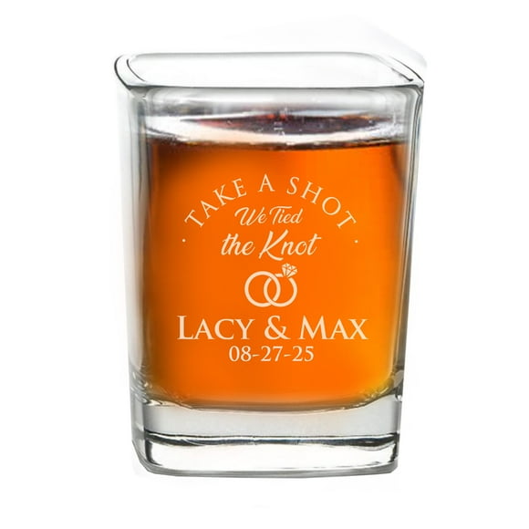 The Wedding Party Store Personalized Shot Glass Wedding Favors - Custom Engraved Take a Shot We Tied the Knot Shot Glasses, Gift for Guests, Couples, Engagement (10)