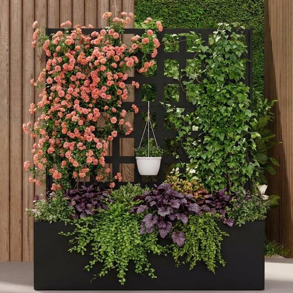 Advwin Metal Planter Box With Trellis Privacy Screen,46.65 " L×12.01" W×70.87" H Raised Garden Bed with Trellis,Drainage Holes
