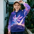 thumbnail image 2 of Uorisanigo Kids Girls Sweatshirt Casual Long Sleeve Zipper Sweatshirt Oversized Purple Starry Axolotl Pullover Tops Teen Girl School Athletic Tops Fall Fashion Outfits Clothes, 2 of 7