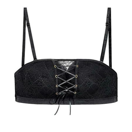 

huanledash Women Bra Push Up Front Closure Soft Anti-Slip Lace-up Tube Top for Inside Wear