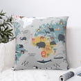 thumbnail image 4 of Pofeuu The World Map with Cartoon Animals Print Double-sided plush pillowcase Square Throw Pillow Covers Pillows Cover for Living Room Bedroom Sofa Couch Cushion Cover（No pillow core）-20"x20", 4 of 7