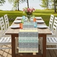 thumbnail image 4 of Boho Green 48 Inch Table Runner, Stripe Bohemian Ethnic Abstract Yellow Flower Farmhouse Dresser Scarf Cotton & Linen Tablerunner for Dining/Kitchen Island/Holiday Party Décor 13" x 48", 4 of 9