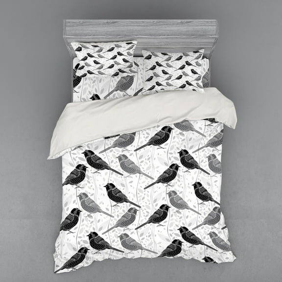 Ambesonne Grey Bedding Set 4 Pcs, Vintage Style White Roses, Queen, Grey White