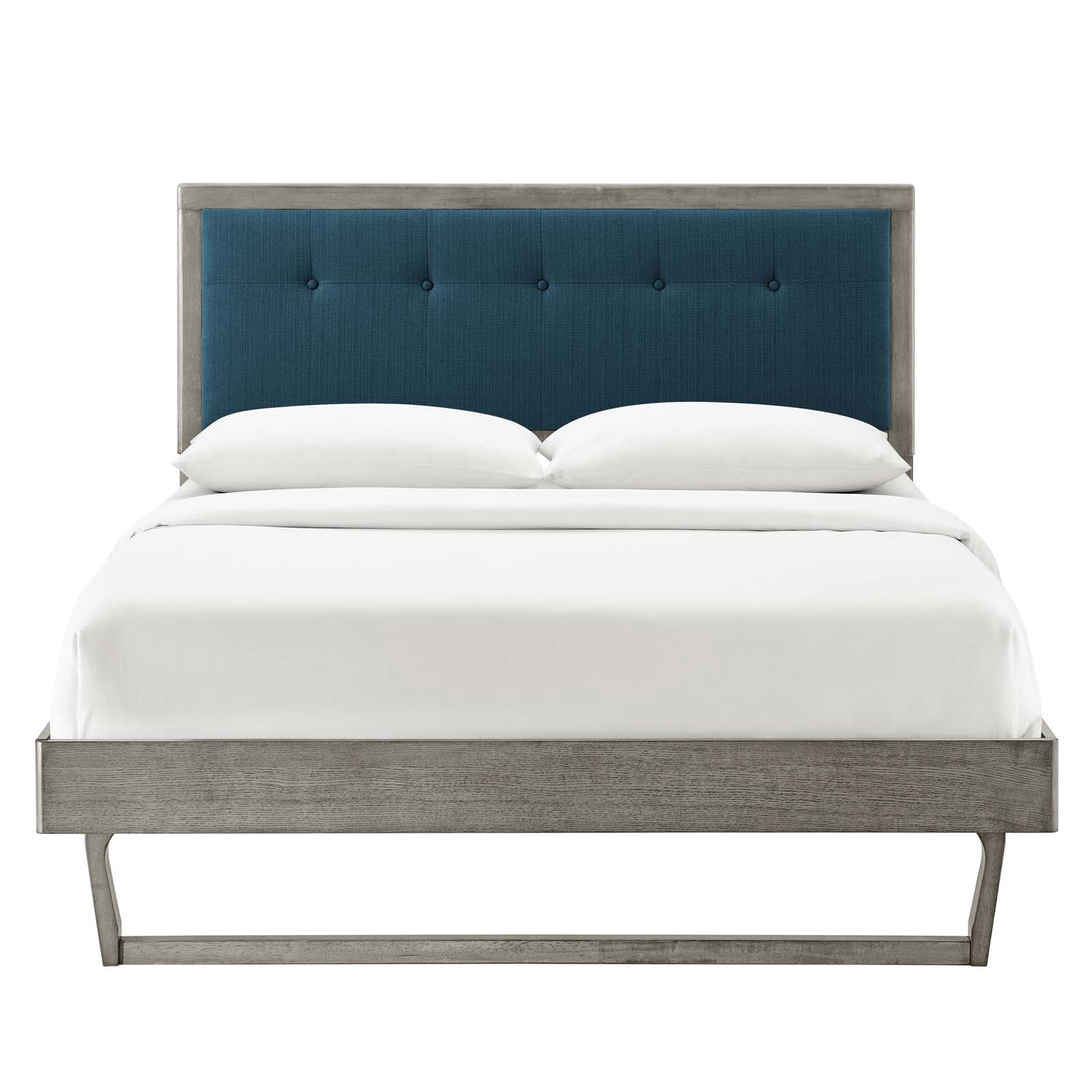 Platform Bed Frame, King Size, Wood, Grey Gray Navy Blue, Modern Contemporary Urban Design, Bedroom Master Guest Suite