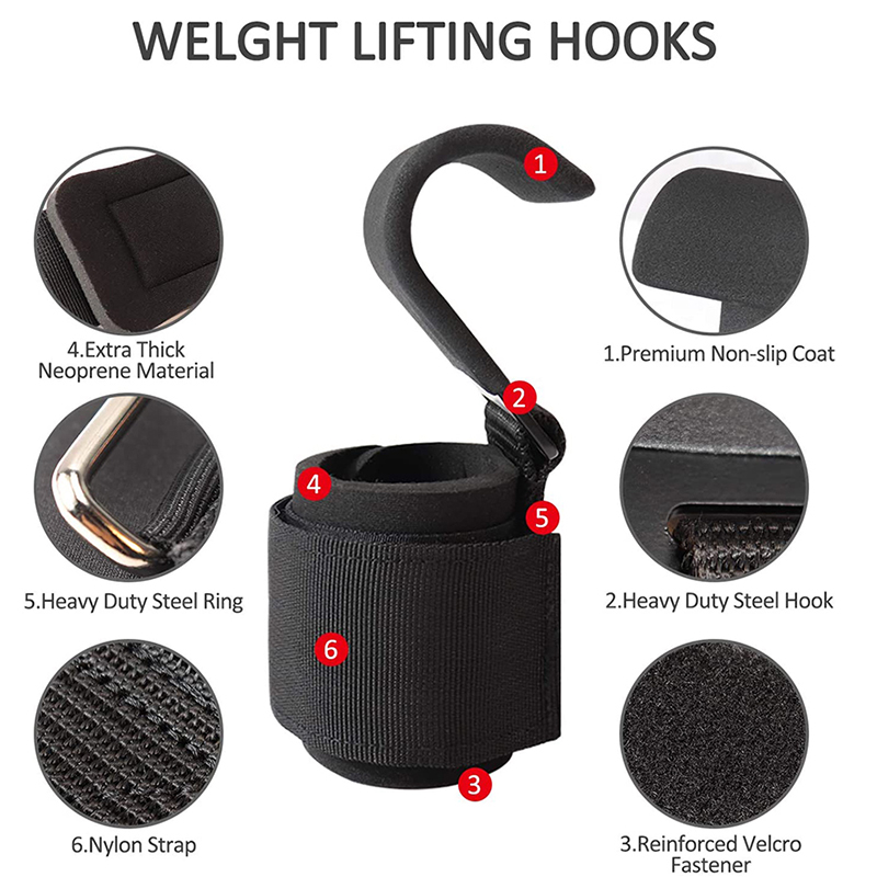 Weight Lifting Hook Grips with Wrist Straps Wrist Support Gym Training Hooks for Pull Ups Deadlifts Strength Training Fitness