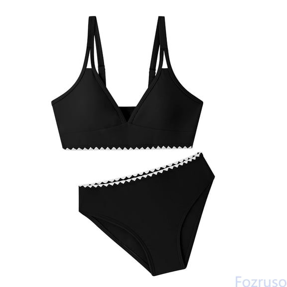 Fozruso Girls Swimsuits V Neck Double Strap Design Cute Girls Bikini Swim Two Piece With Chest Pad 2 Piece Bathing Suit Sizes 9-10 Years