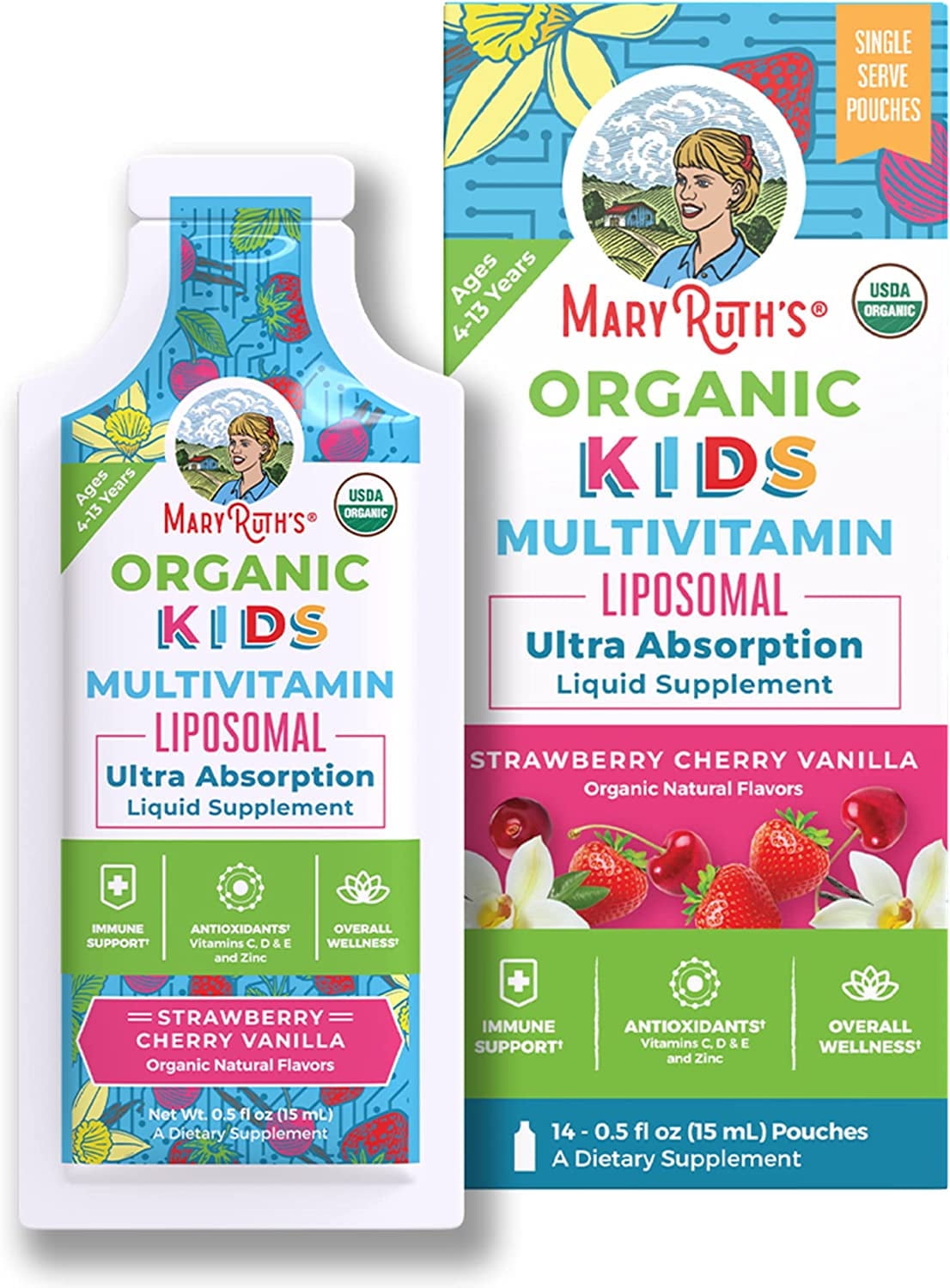 MaryRuth's USDA Organic Liposomal Multivitamin Liquid Supplement for Children, 14 Pack