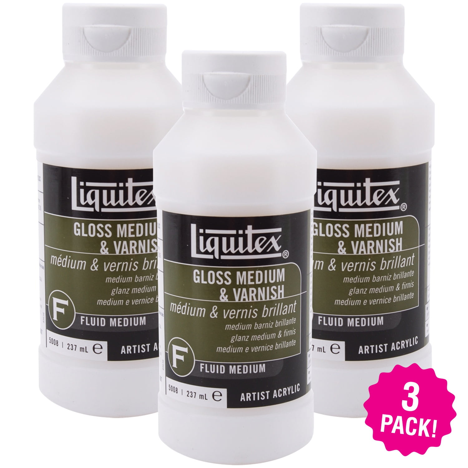 Liquitex Gloss Acrylic Fluid Medium & Varnish 8oz, Multipack of 3