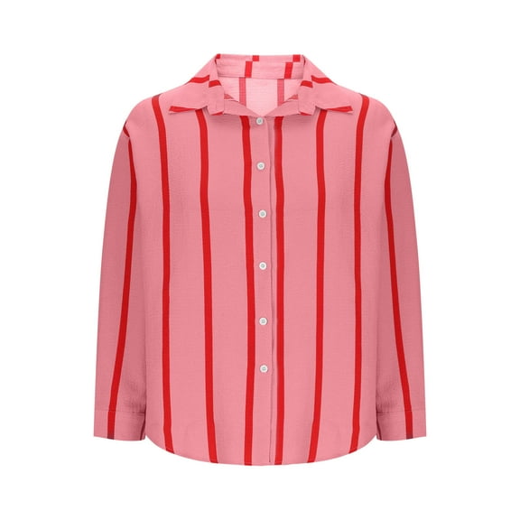 FNFYFH Button Down Shirts for Women Long Sleeve Striped Collared Shirt Office Work Blouses Casual Trendy Dressy Tops