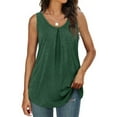 thumbnail image 2 of Olyvenn Summer Solid Pullover Casual Girls Blouses Crewneck Women's Tank Tops Cozy Clothes Swing Pleated Tee Relaxed-Fit Shirts for Women Sleeveless Tees for Women Green 10, 2 of 9