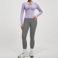 thumbnail image 4 of NMMUED Women Workout Sets 2 Piece Seamless Yoga Outfits Long Sleeve Zip Up Jacket High Waist Leggings Athletic Gym Set Light Violet L, 4 of 7