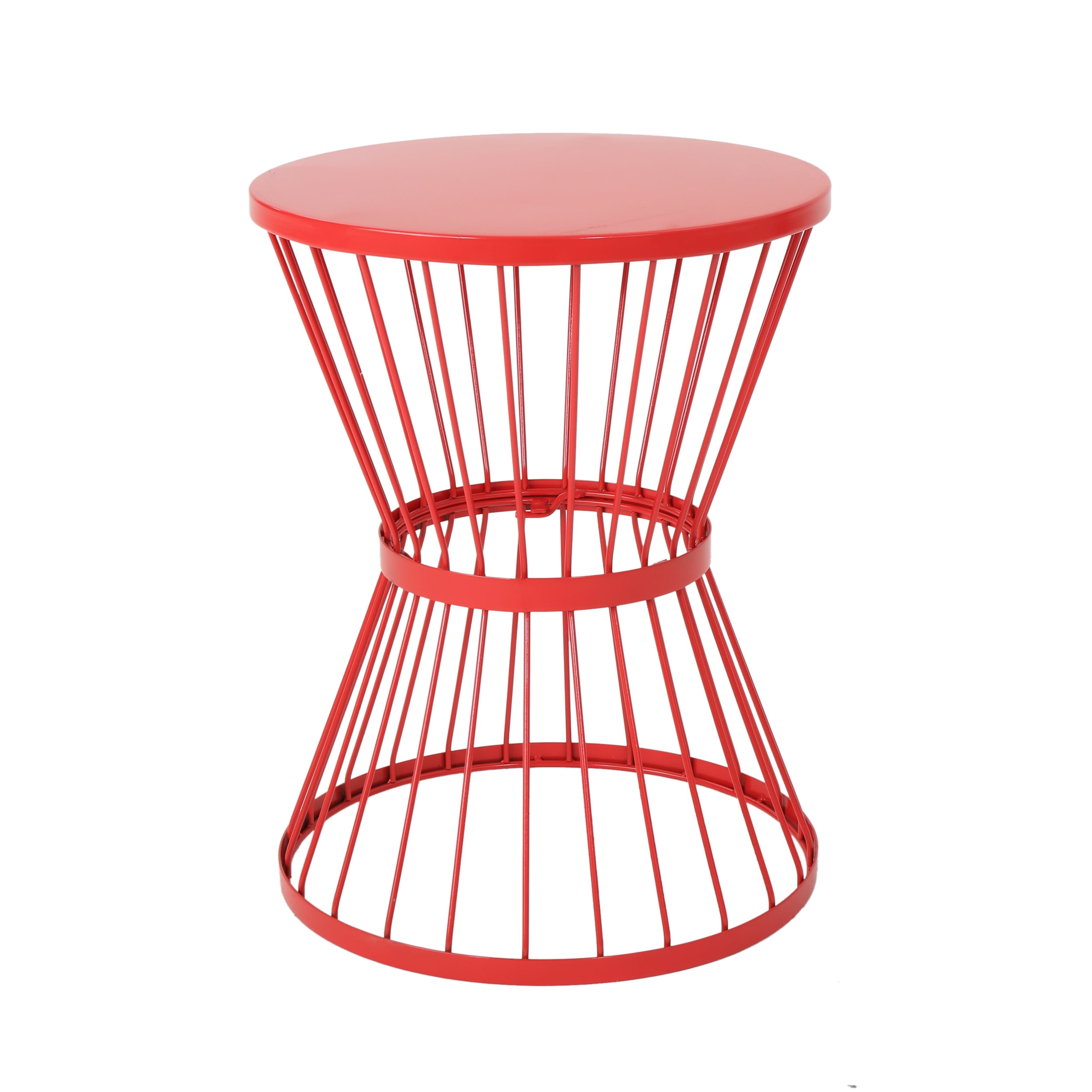 Hourglass Side Table, 16 Inch Stainless Steel Open Cage Design End Table for Patio Balcony, Rust