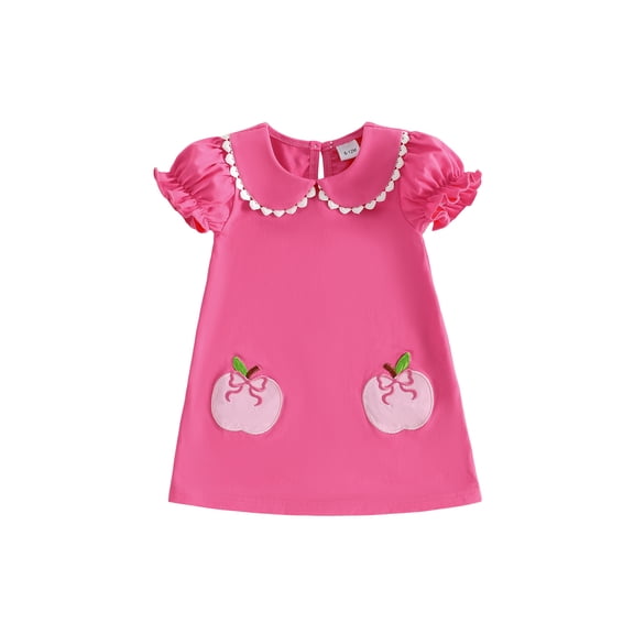 BemeyourBBs Toddler Baby Girls Back to School Dress Outfit Kids Kindergarten Outfits Baby Girl Summer Dress Apple Bow Embroidery Doll Collar Short Sleeve A Line Dress
