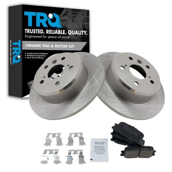 TRQ Rear Brake Pad & Rotor Kit Brake Pads Brake Rotor Ceramic Fits Select 2001-2003 Toyota Highlander