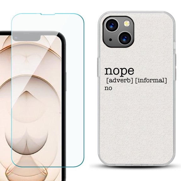 Slim-Fit Flexible TPU Gel Phone Case for iPhone 13, with Tempered Glass Screen Protector, by OneToughShield ® - Dictionary/Nope