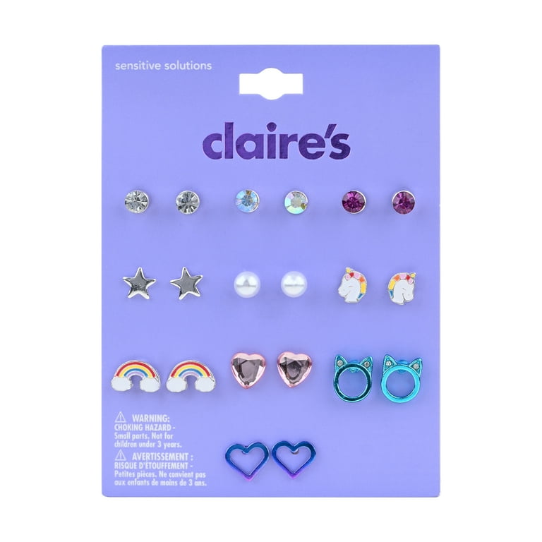 全新 Claire set tops AM1335 Claire's Kids Stud Earring Set, 20-Piece, Unicorns, Rainbows