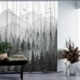 thumbnail image 3 of Green Misty Forest Shower Curtain Set Ombre Sage Green White Waterproof Fabric Nature Tree Mountain Woodland Decorative Bathroom Bath Curtain Decor (72'''' × 72'''', Green), 3 of 6