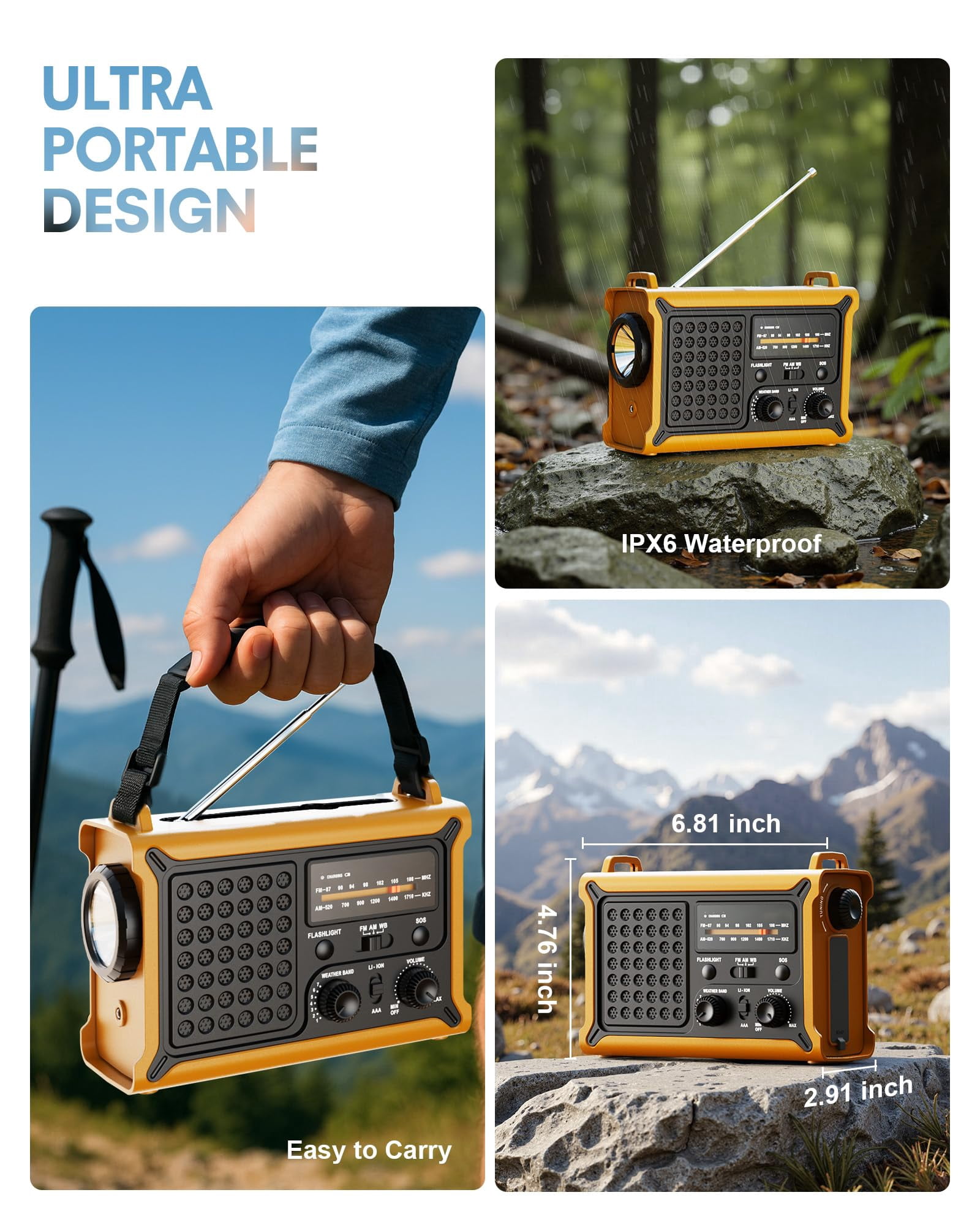 Hand Crank Emergency Radio Solar With 12000mah Power  Noaa/am/fm/weather Alert 5w Led Flashlight & Reading Lamp For Hurricanes Blizzards Outage Gear