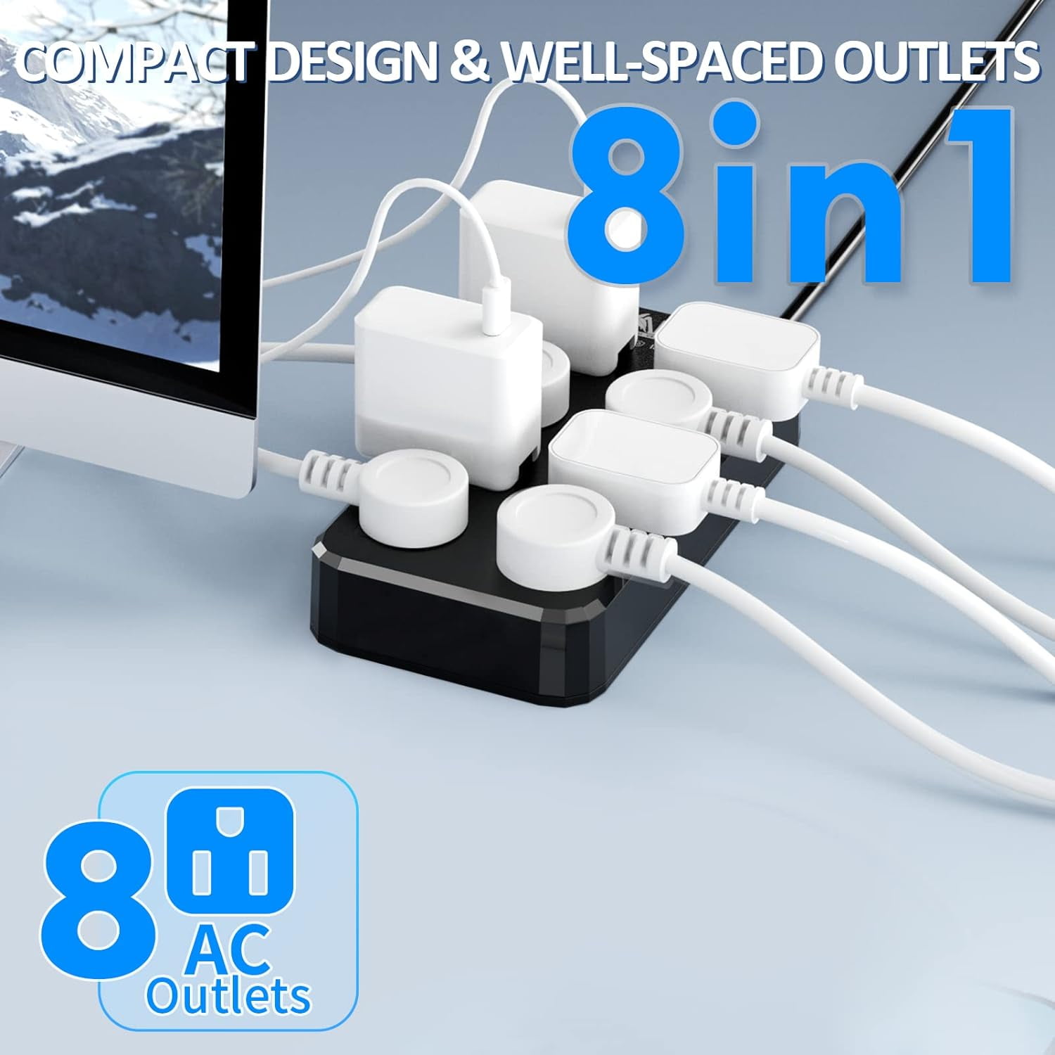IPX6 Outdoor Power Strip Weatherproof, Waterproof Surge Protector with 8 Wide Outlets(6FT) ,Wall-mountable