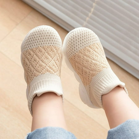 

eczipvz Toddler Shoes Children Shoes Fashion Thick Soled Breathable Sneakers Baby Toddler Shoes Mesh Children Solid Color Shoes Rainbow Shoes (Beige 6.5 )