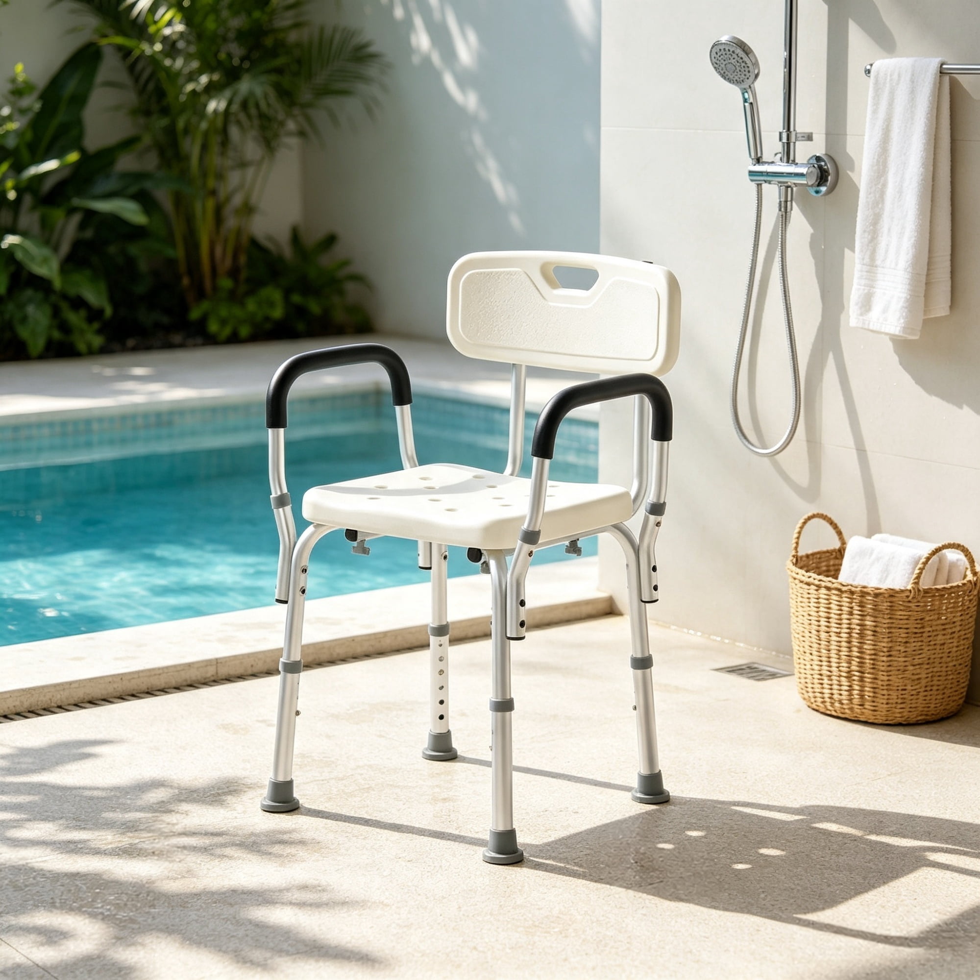 Adjustable Shower Chair with Back, 350 LBS Non-Slip Bath Bench for Bathtub & Bathroom