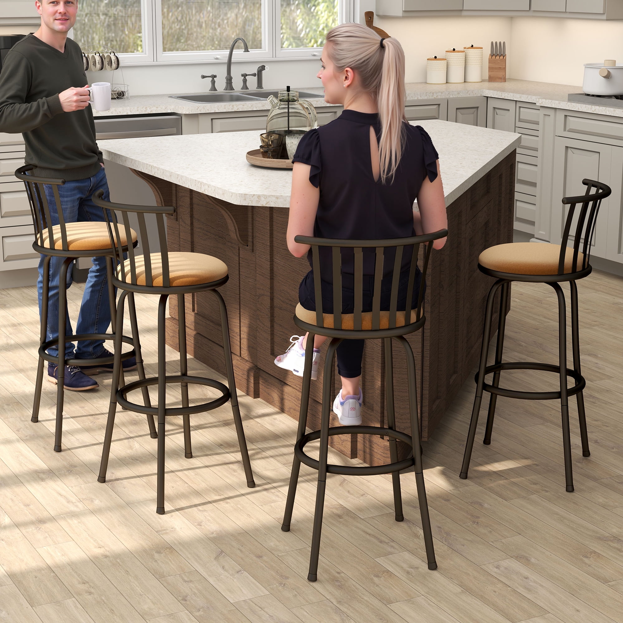 Homy Casa 4 Pack Swivel Bar Stools Adjustable 24/29 with Back,Bar Height Kitchen Island Chairs, Brown