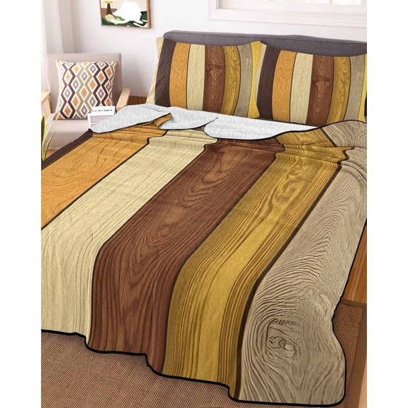 Farmhouse Yellow Brown King Size Down Alternative Comforter, Lightweight Comforter Quilt Bedding Set with Pillow Shams Retro Vintage Wood All Seasons Bed Comforter Duvet Insert 96"x106"