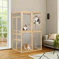 thumbnail image 2 of Pefilos 64" Outdoor Cat House, Large Cat Condo for Feral Cats Wooden Outside Cat Cage Weatherproof with Platforms, Beige, 2 of 10