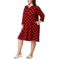 thumbnail image 4 of Agnes Orinda Plus Size Nightgown for Women Plaid V Neck Loungewear 1X Red, 4 of 6