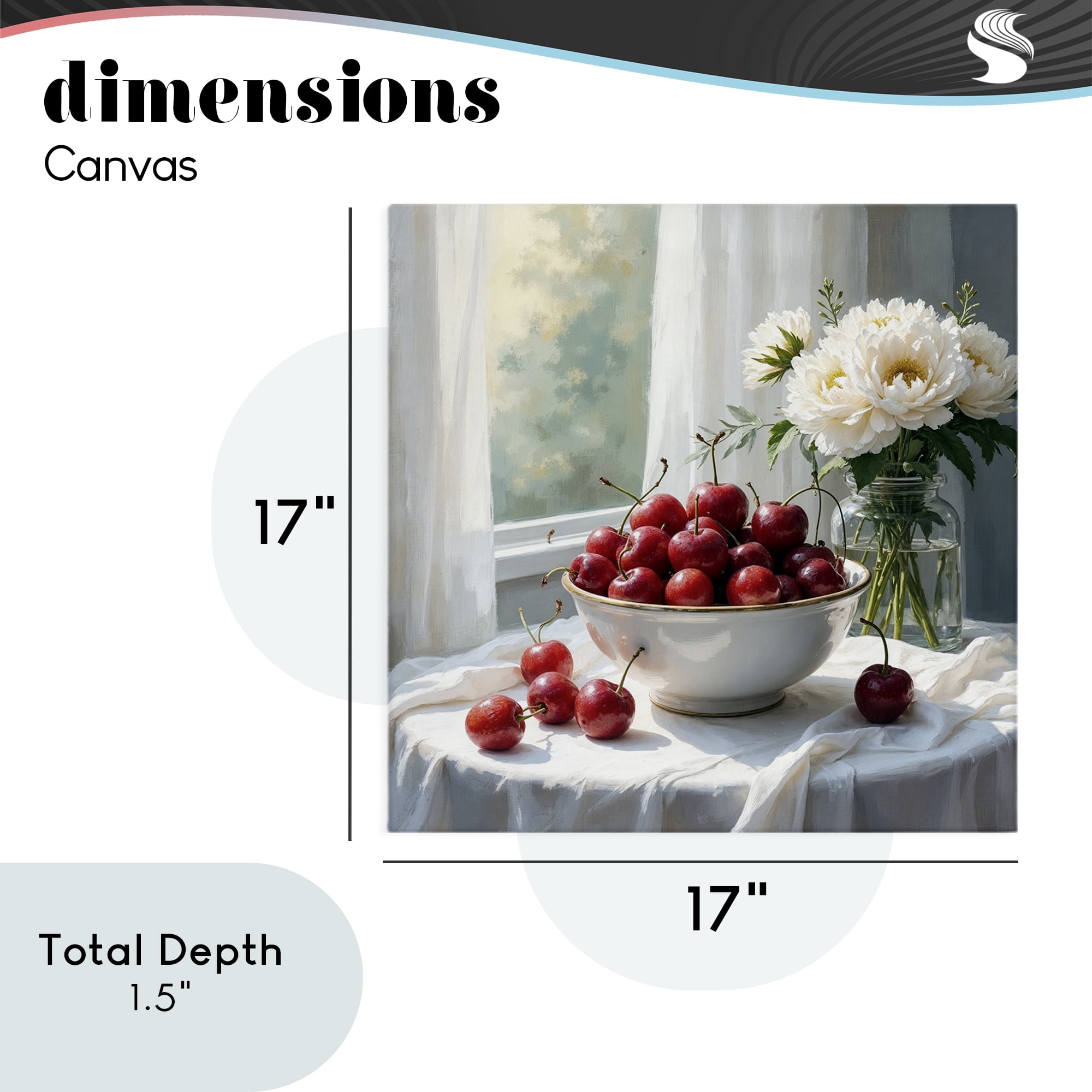 Cherries & Flowers Still Life Canvas Wall Art, design by Lettered and Lined