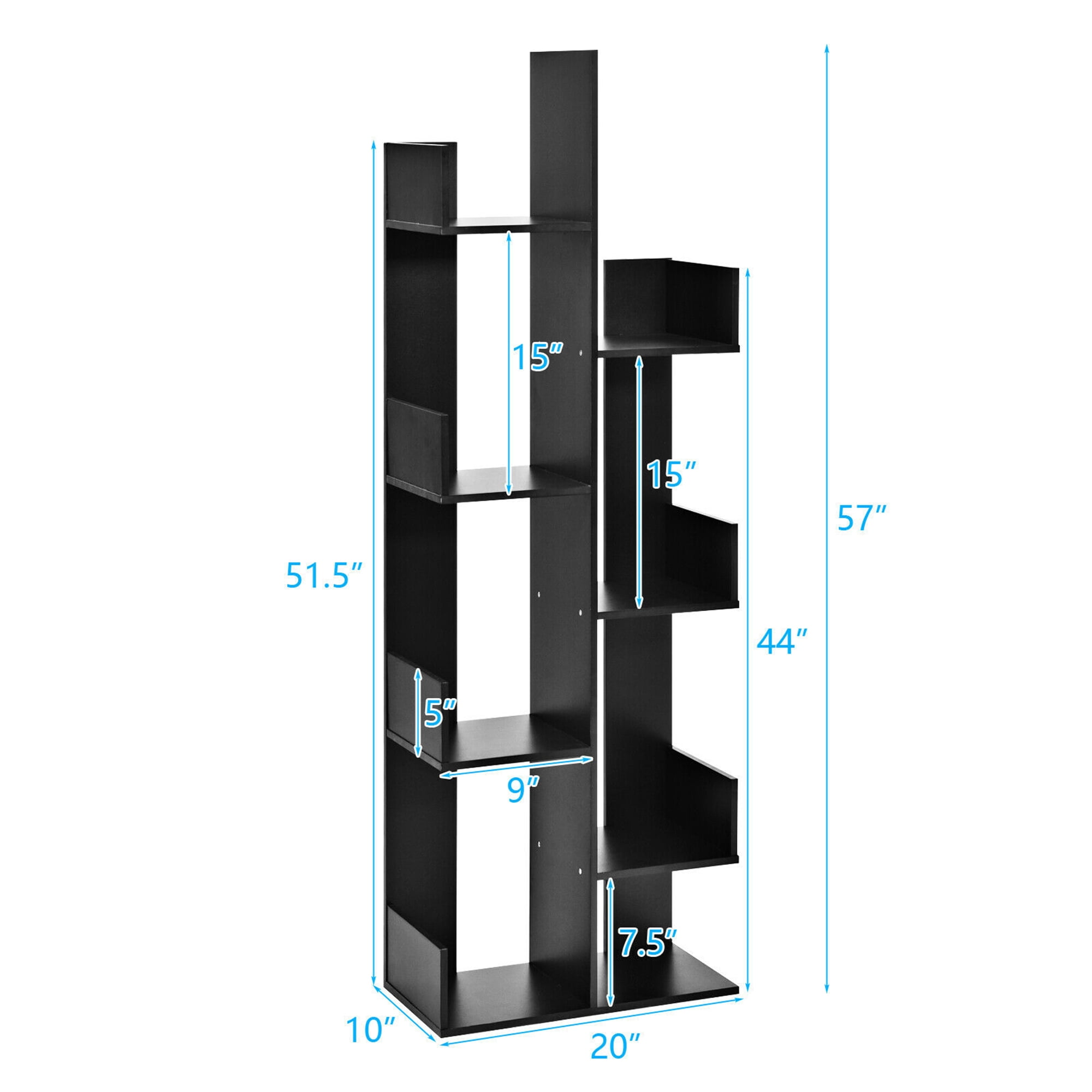 Gymax 8-Tier Bookshelf Bookcase Space-Saving Storage Rack w/8 Open Compartments Black