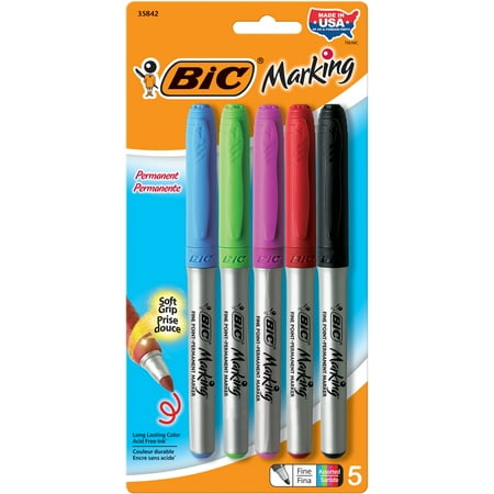 BIC Marking Fashion Permanent Marker, Fine Point, Assorted Colors, 5 Count