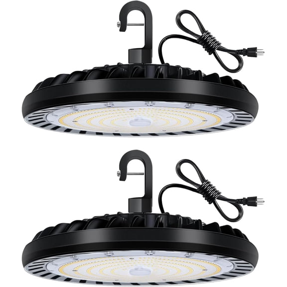2 Pack LED High Bay Light 200W, 5000K UFO LED High Bay Light Fixture with US Plug [600W MH/HPS Equiv.] 120-277V, 26,000lm, IP65 Commercial Warehouse Area Light for Wet Location
