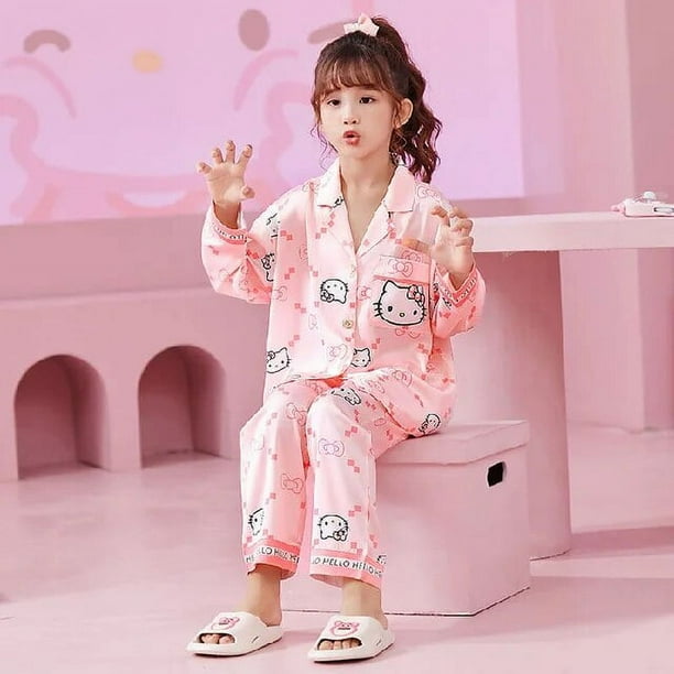 Anime Hello Kitty Pajamas Pants Cinnamoroll Loungewear Suit Girls Spring Cardigan Pajamas 2Pcs Set Princess Sleepwear Girl Gift