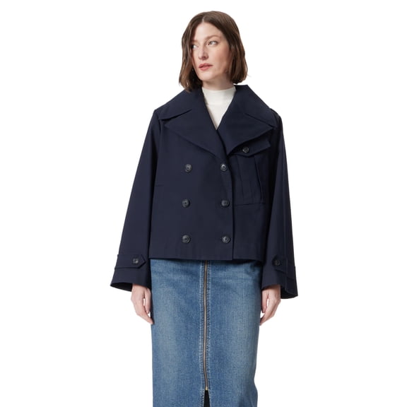 DEE OCLEPPO Women's Hallie Cropped Trench Coat Standard, New Navy, Large